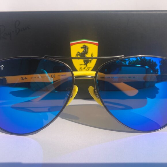 NEW RAY BAN RB8313M/003-HO Ferrari Gunmetal Yellow Mirror Polarized Italy Made - Picture 8 of 8